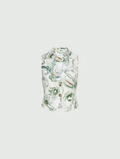 Gilet in lino stampato - BIANCO OTTICO