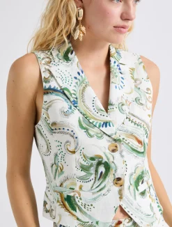 Gilet in lino stampato - BIANCO OTTICO