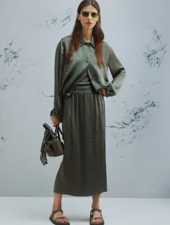 Gonna a tubino in twill crinckle - VERDE