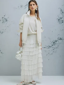 Gonna in creponne con balze - BIANCO LANA
