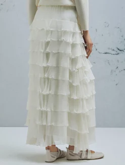 Gonna in creponne con balze - BIANCO LANA