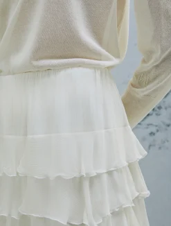 Gonna in creponne con balze - BIANCO LANA