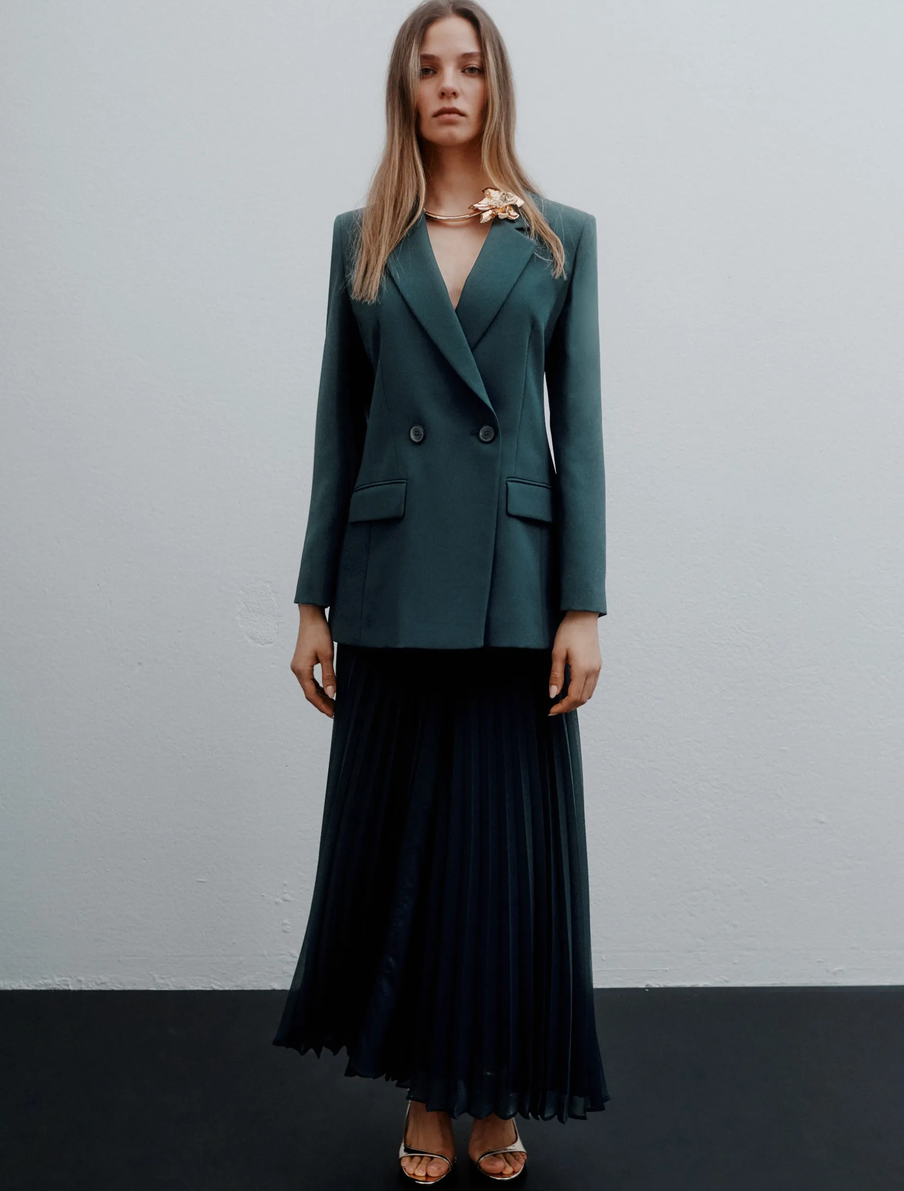Gonna in georgette plissé - BLU PAVONE