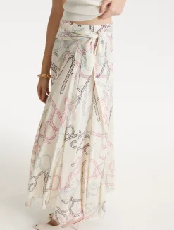 Gonna svasata in twill stampato - PANNA
