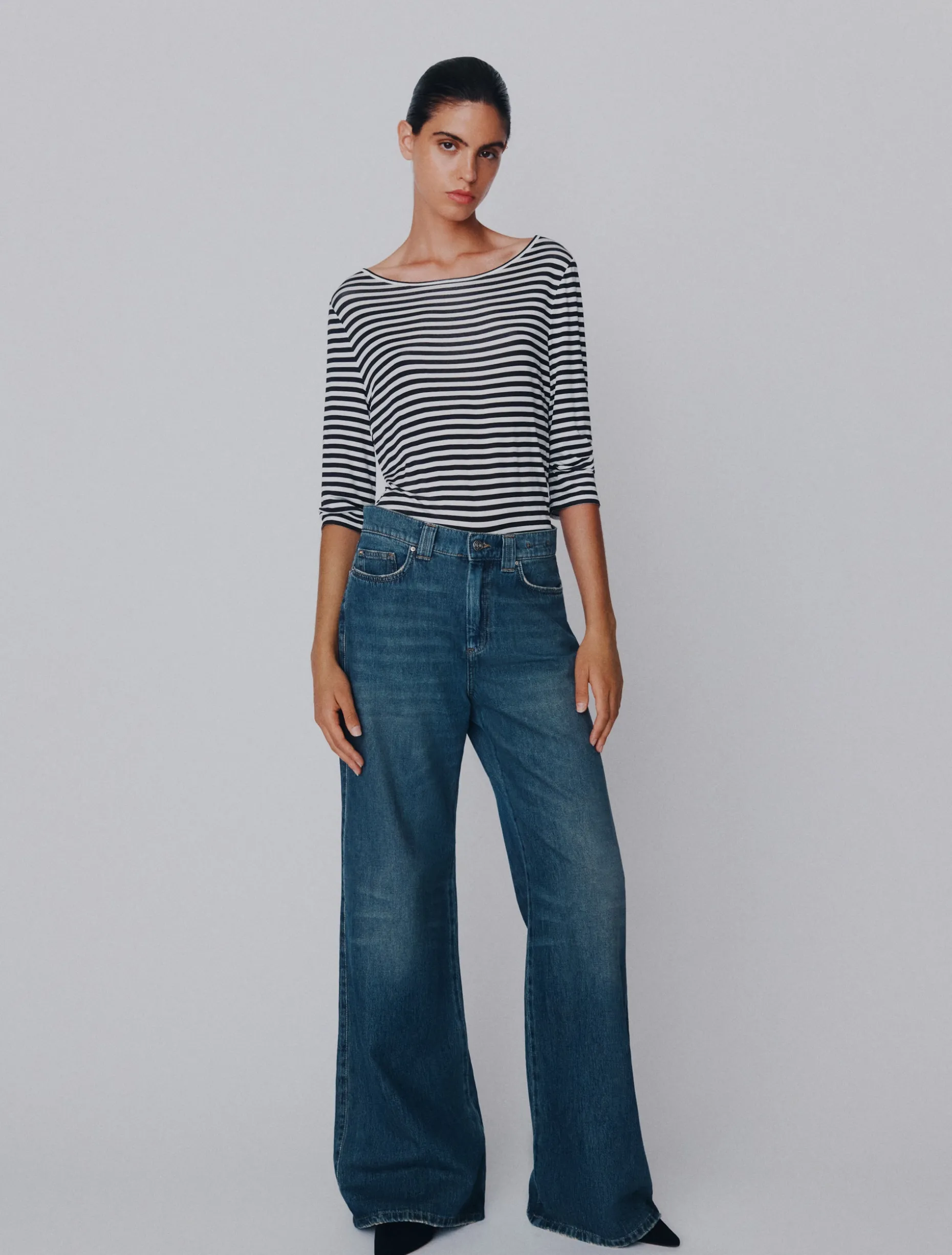 Jeans wide leg a vita alta - BLU