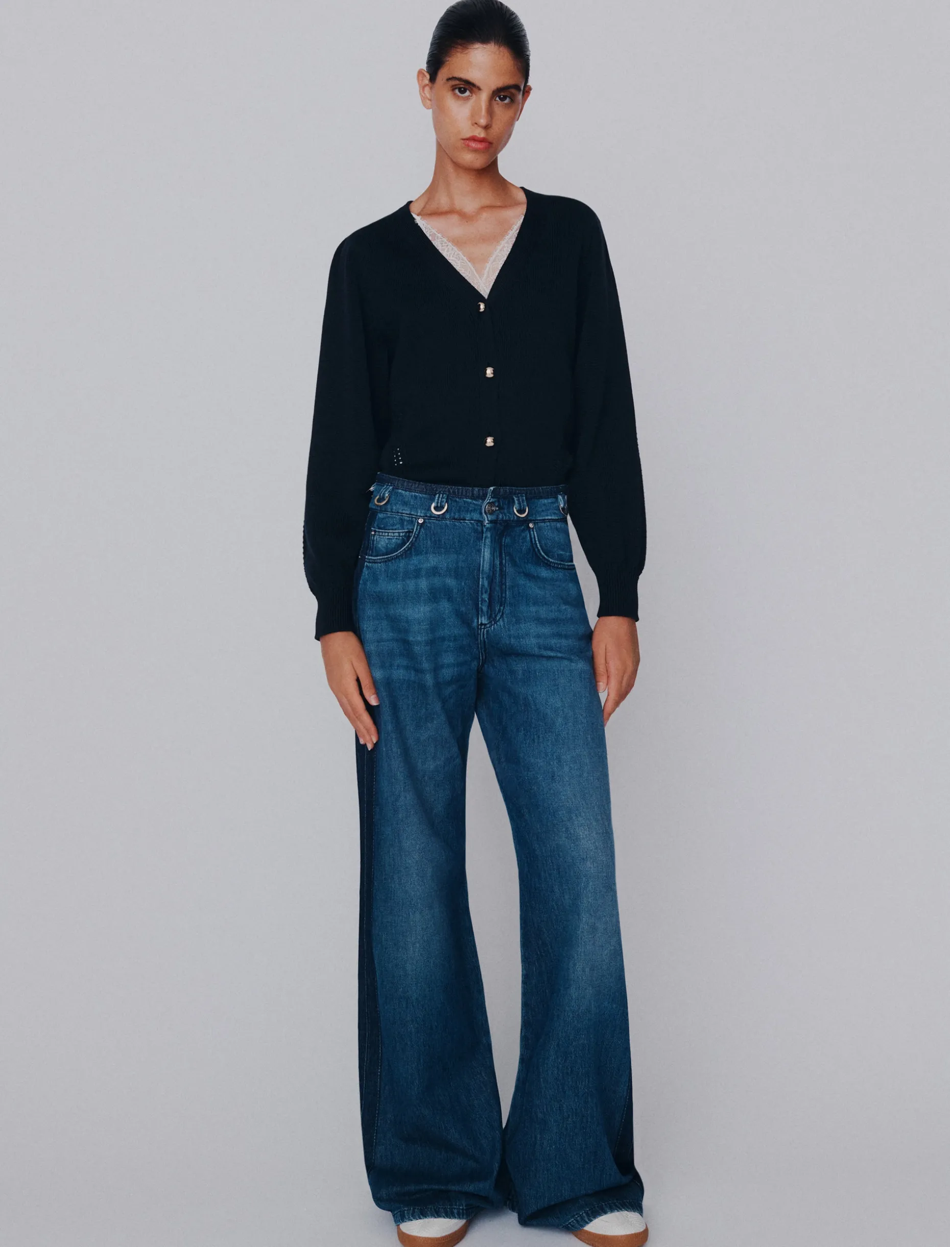 Jeans wide leg a vita alta in denim - BLUE JEANS