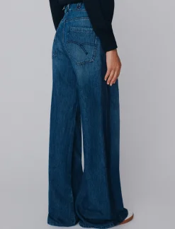 Jeans wide leg a vita alta in denim - BLUE JEANS