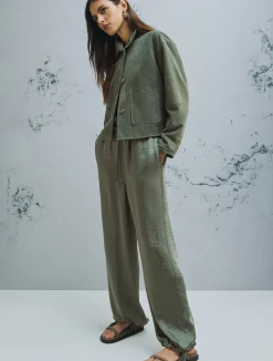 Jogger in twill crinckle - VERDE