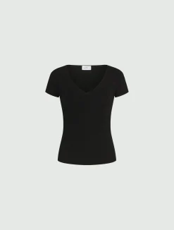 Maglia a costine in viscosa - NERO