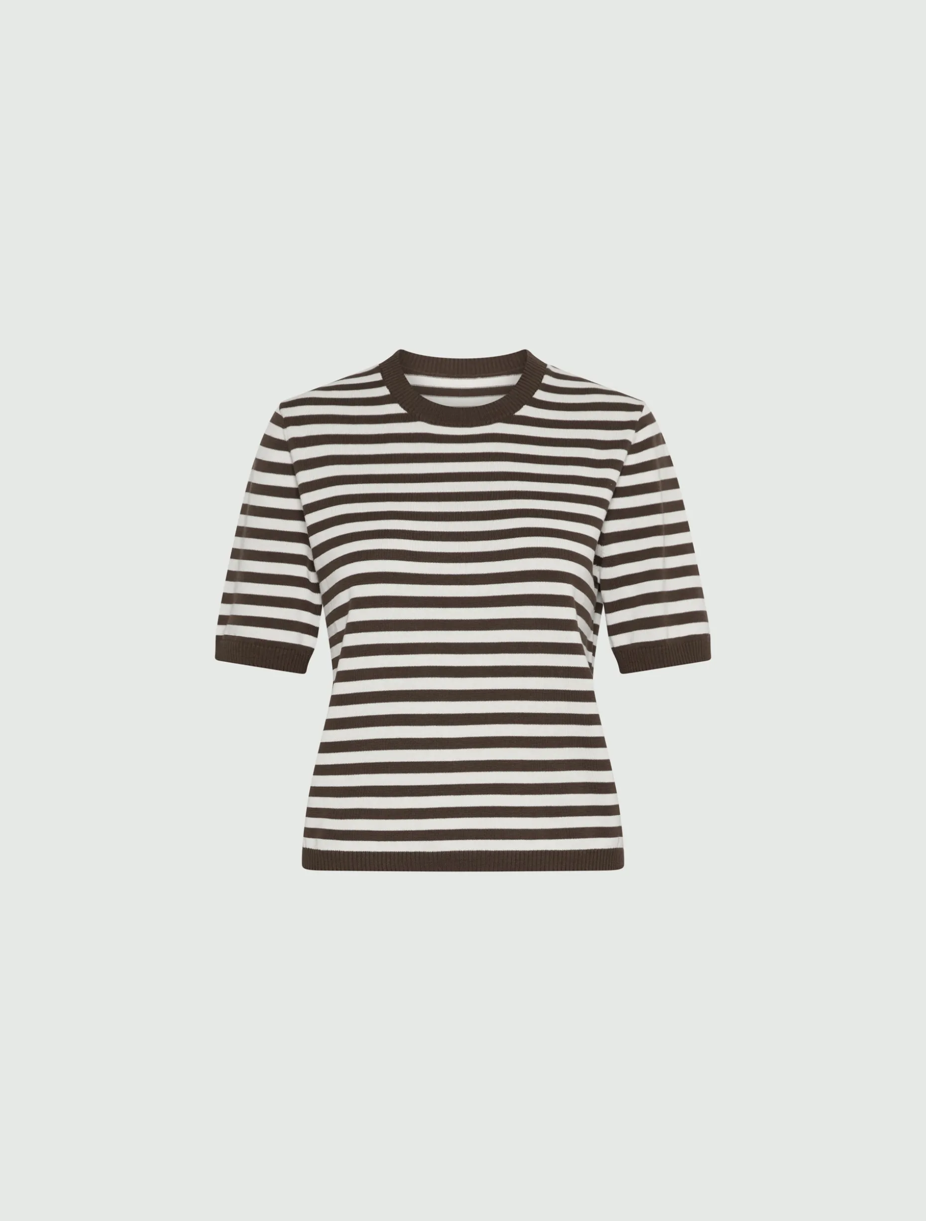 Maglia a manica corta in cotone e seta - MARRONE