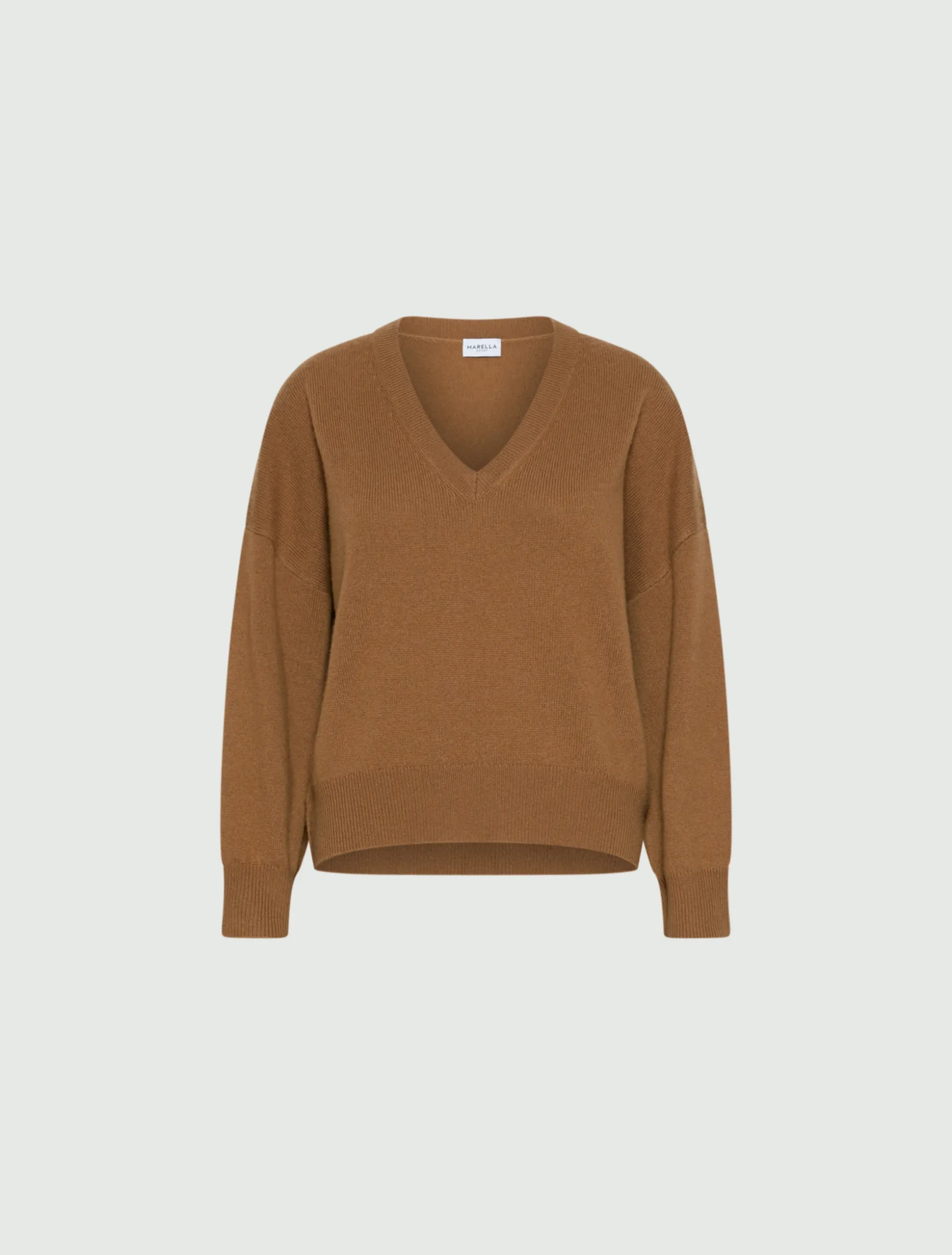 Maglia con collo a V in cashmere e lana - CAMMELLO