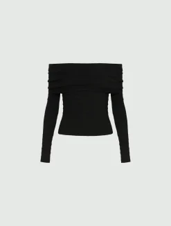 Maglia con scollo ad anello in viscosa - NERO