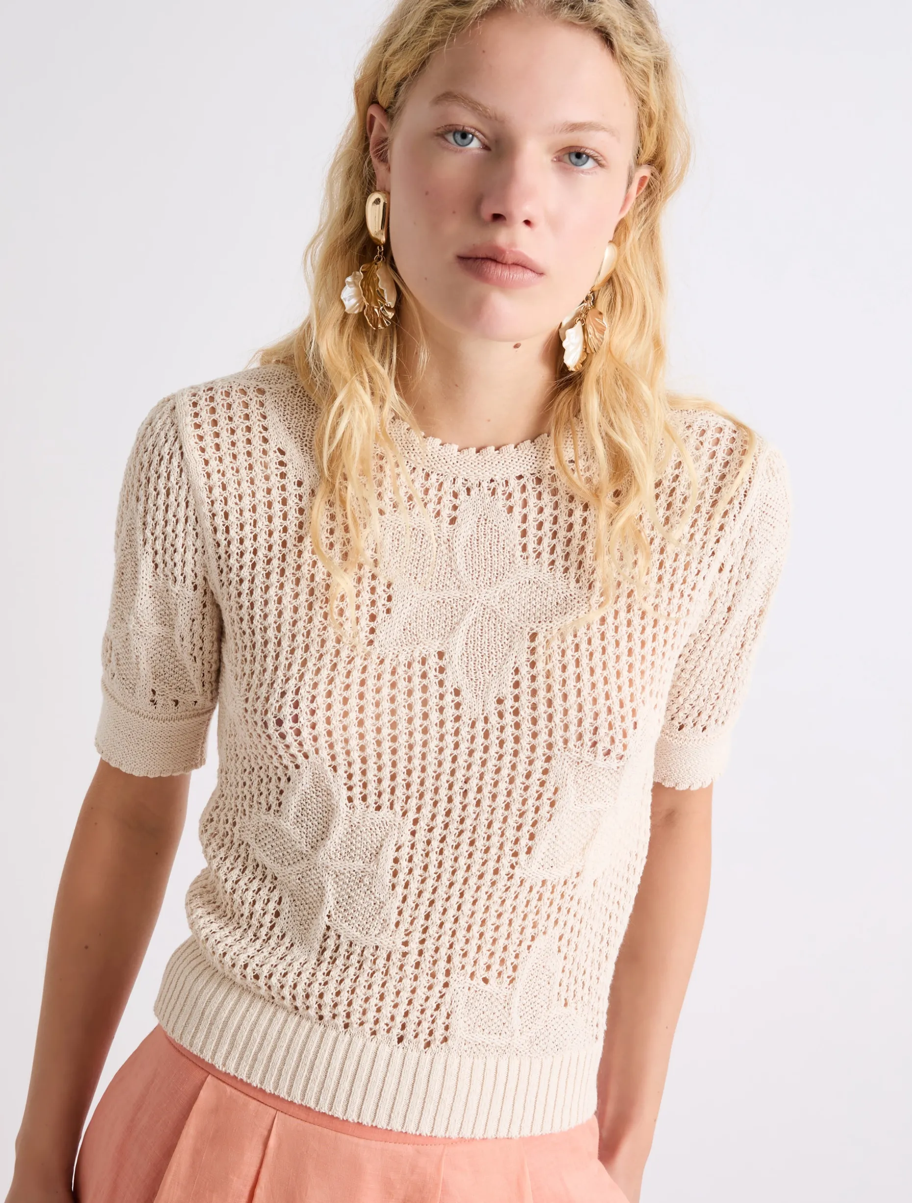 Maglia girocollo in punto rete - BIANCO