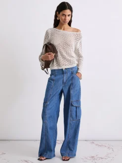 Maglia traforata boxy - PANNA