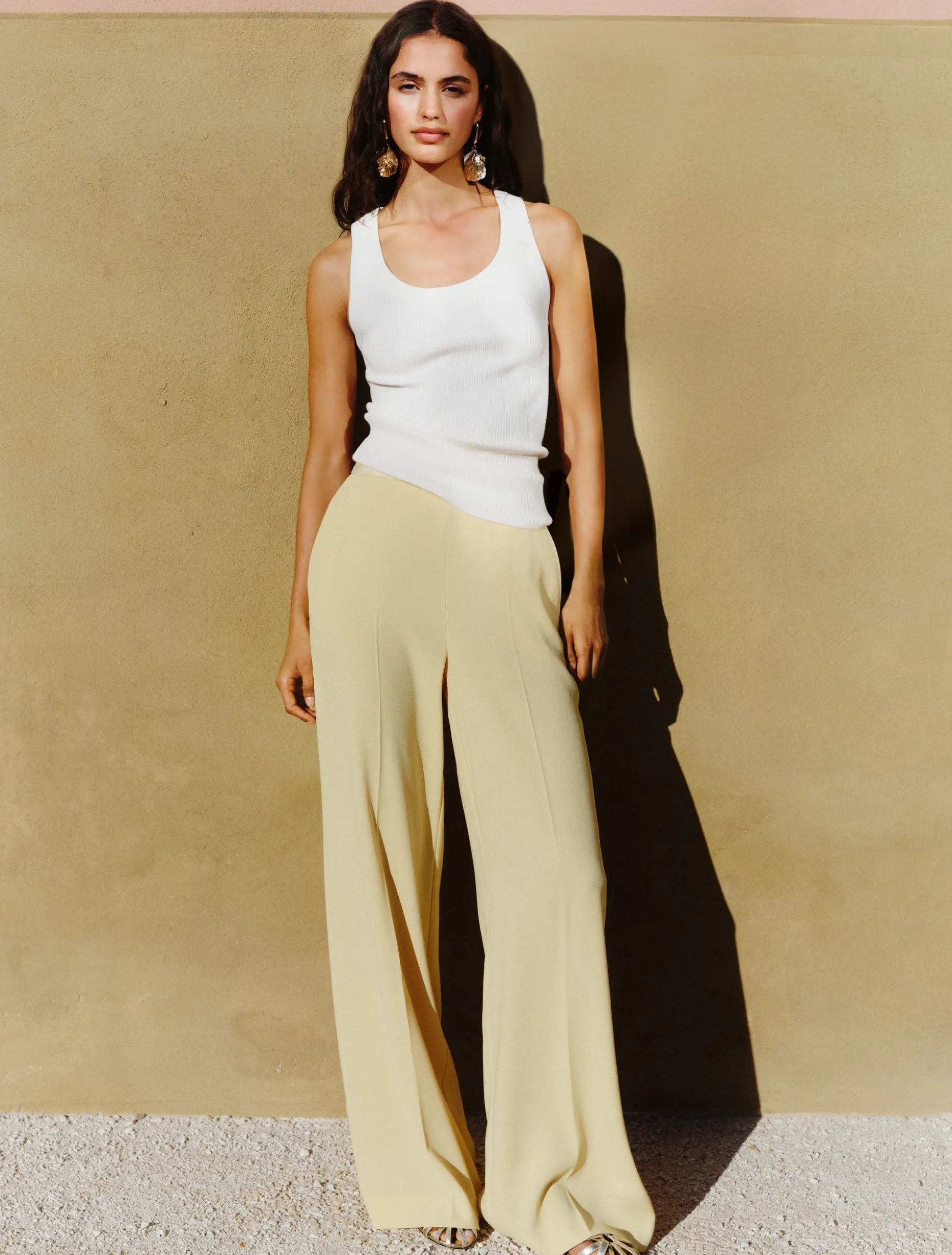 Pantalone ampio in enver satin - GIALLO
