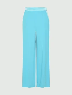 Pantalone ampio in enver satin - ACQUAMARINA