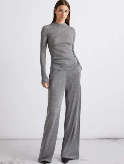 Pantalone ampio in maglia con lurex - GRIGIO