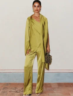Pantalone ampio in raso stretch - ORIGANO