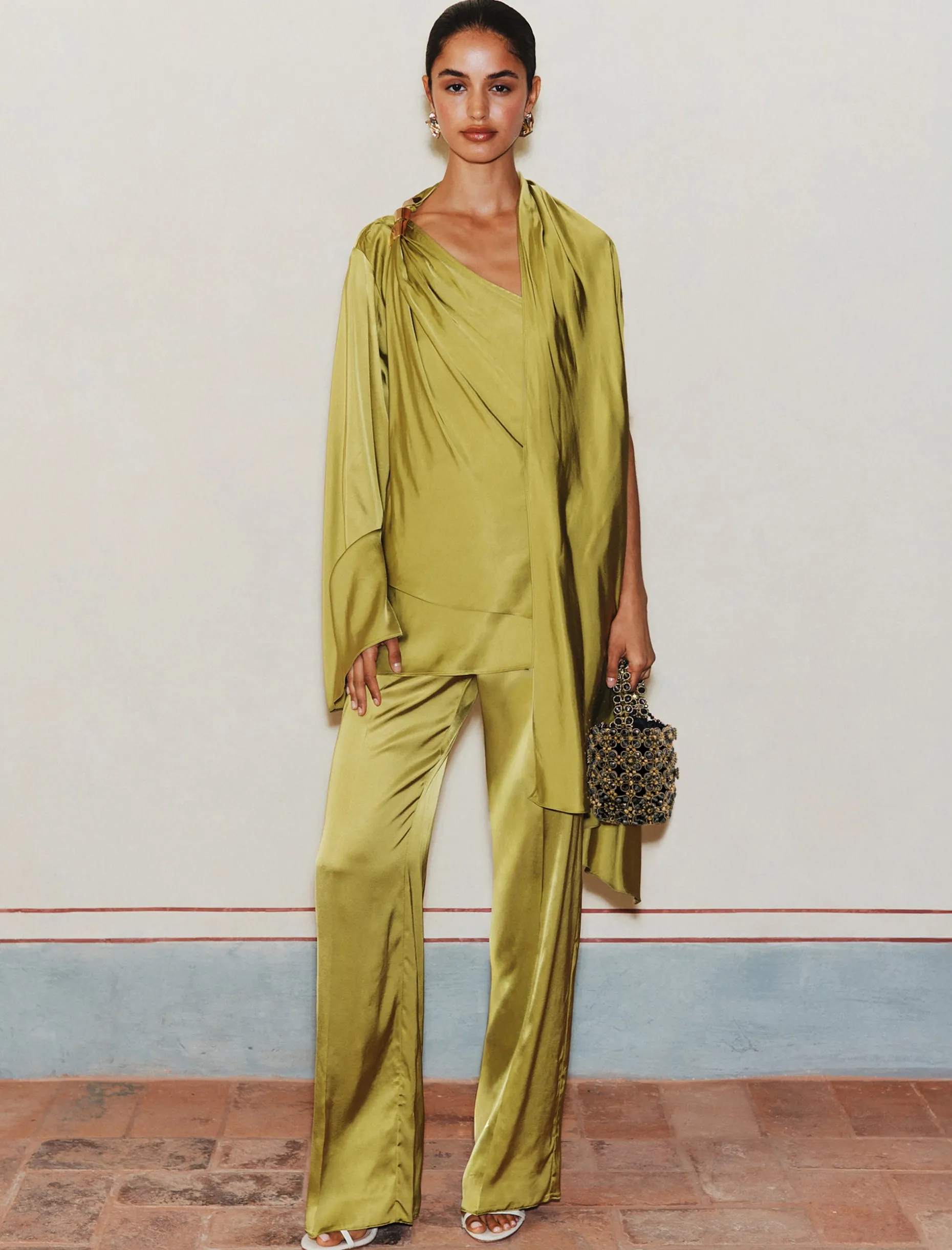 Pantalone ampio in raso stretch - ORIGANO