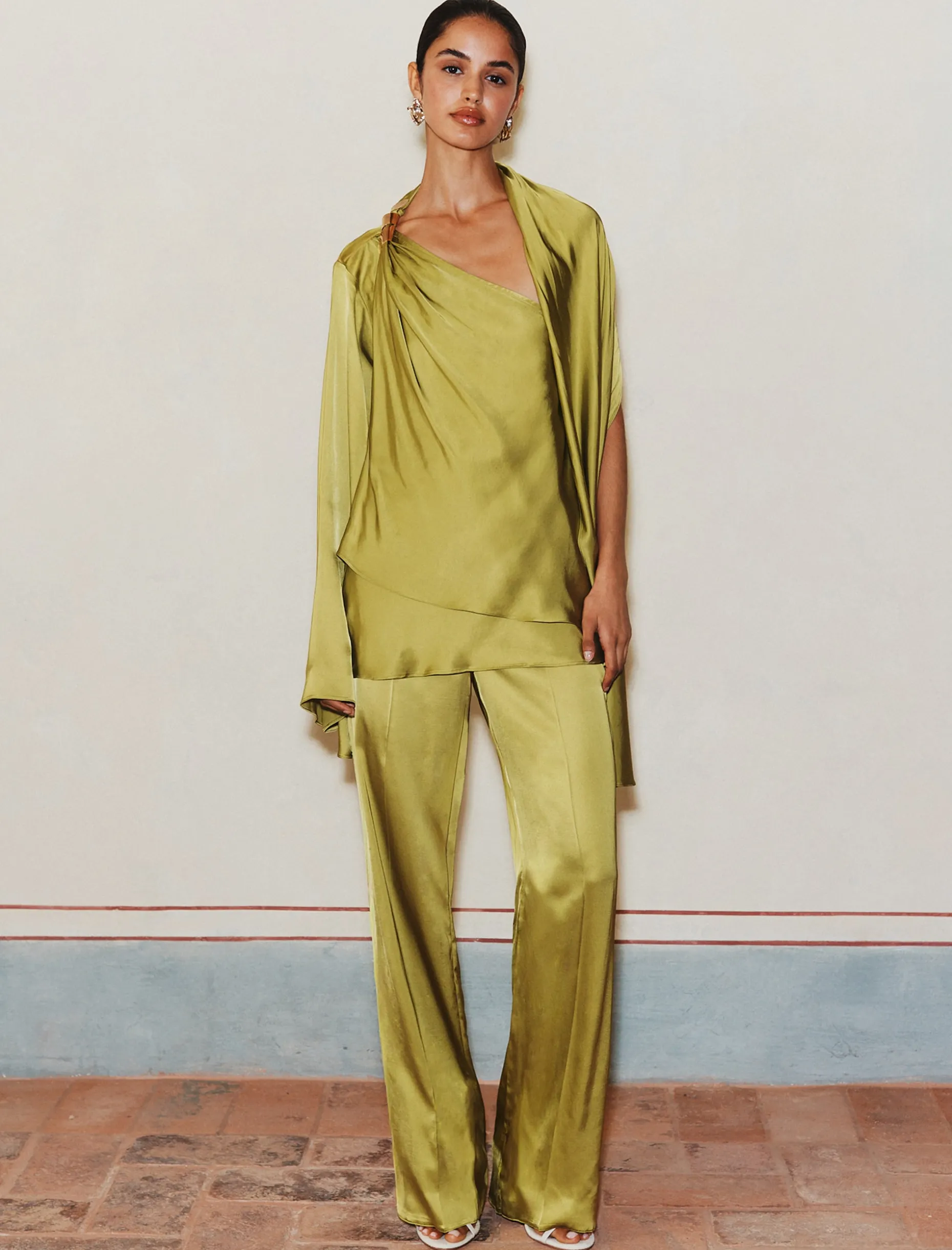 Pantalone ampio in raso stretch - ORIGANO