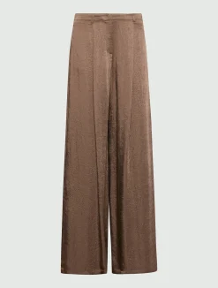 Pantalone ampio in twill crinckle - MARRONE