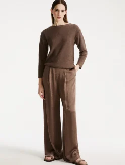 Pantalone ampio in twill crinckle - MARRONE