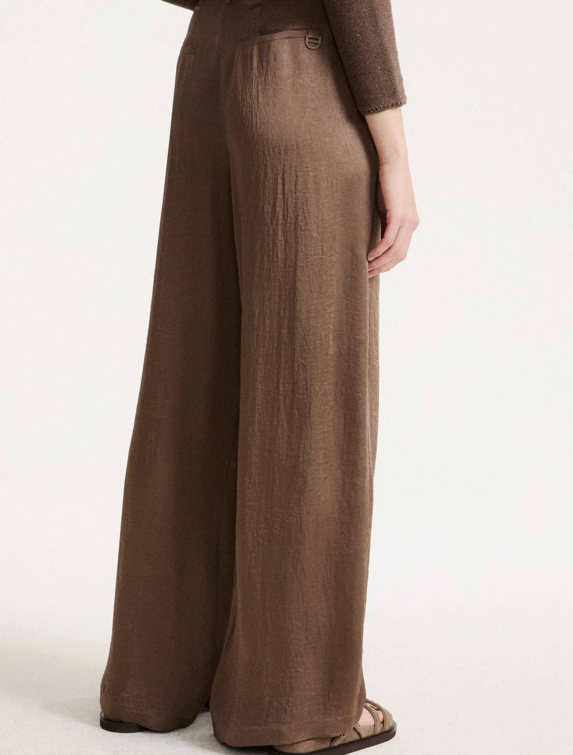 Pantalone ampio in twill crinckle - MARRONE