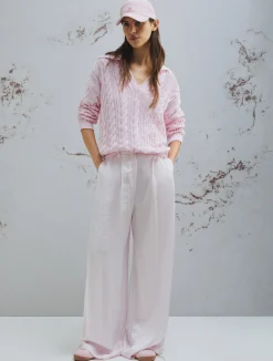 Pantalone ampio in twill crinckle - ROSA