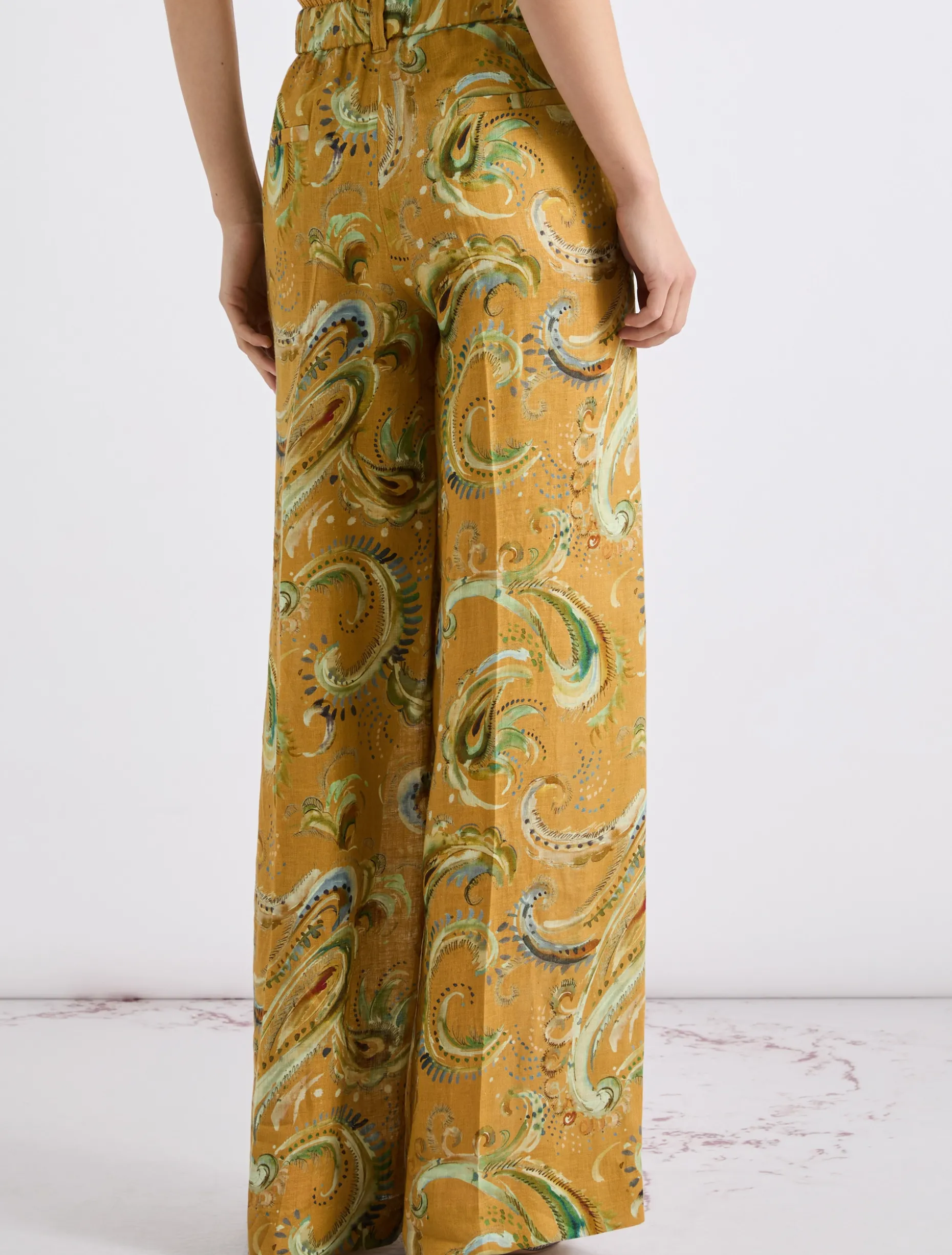 Pantalone a palazzo in lino - COGNAC