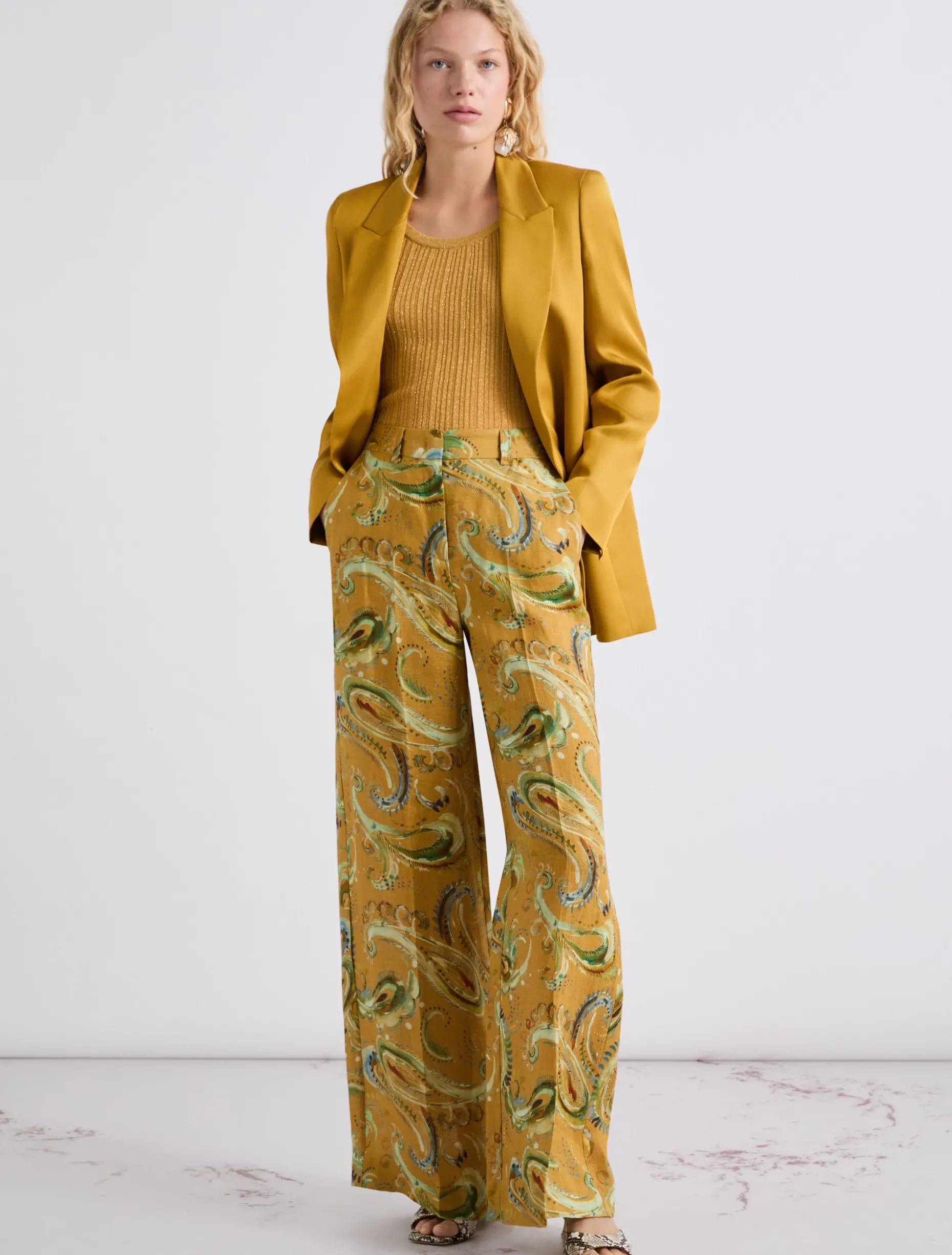 Pantalone a palazzo in lino - COGNAC