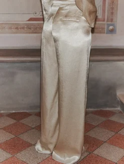 Pantalone a palazzo in raso leggero - NATURALE