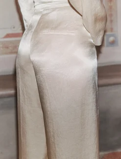 Pantalone a palazzo in raso leggero - NATURALE