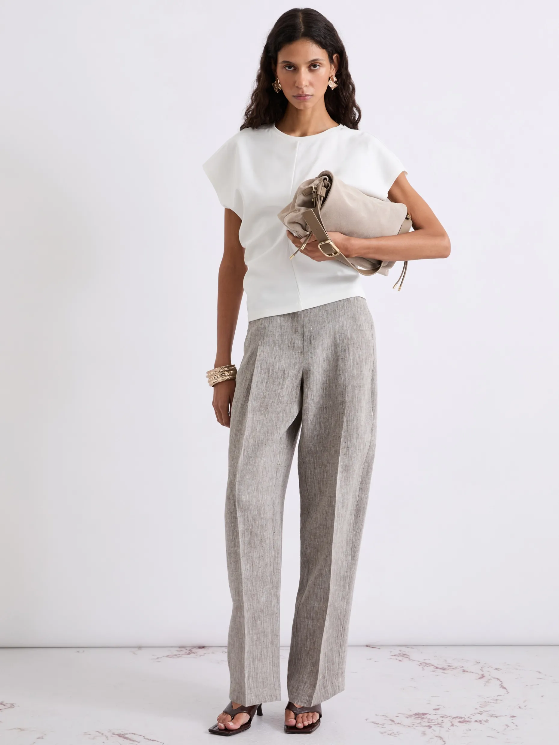 Pantalone barrel in lino - MARRONE