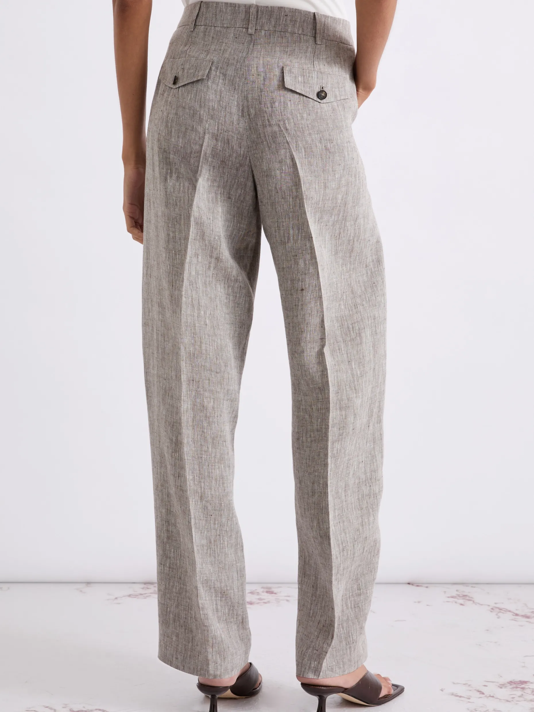 Pantalone barrel in lino - MARRONE