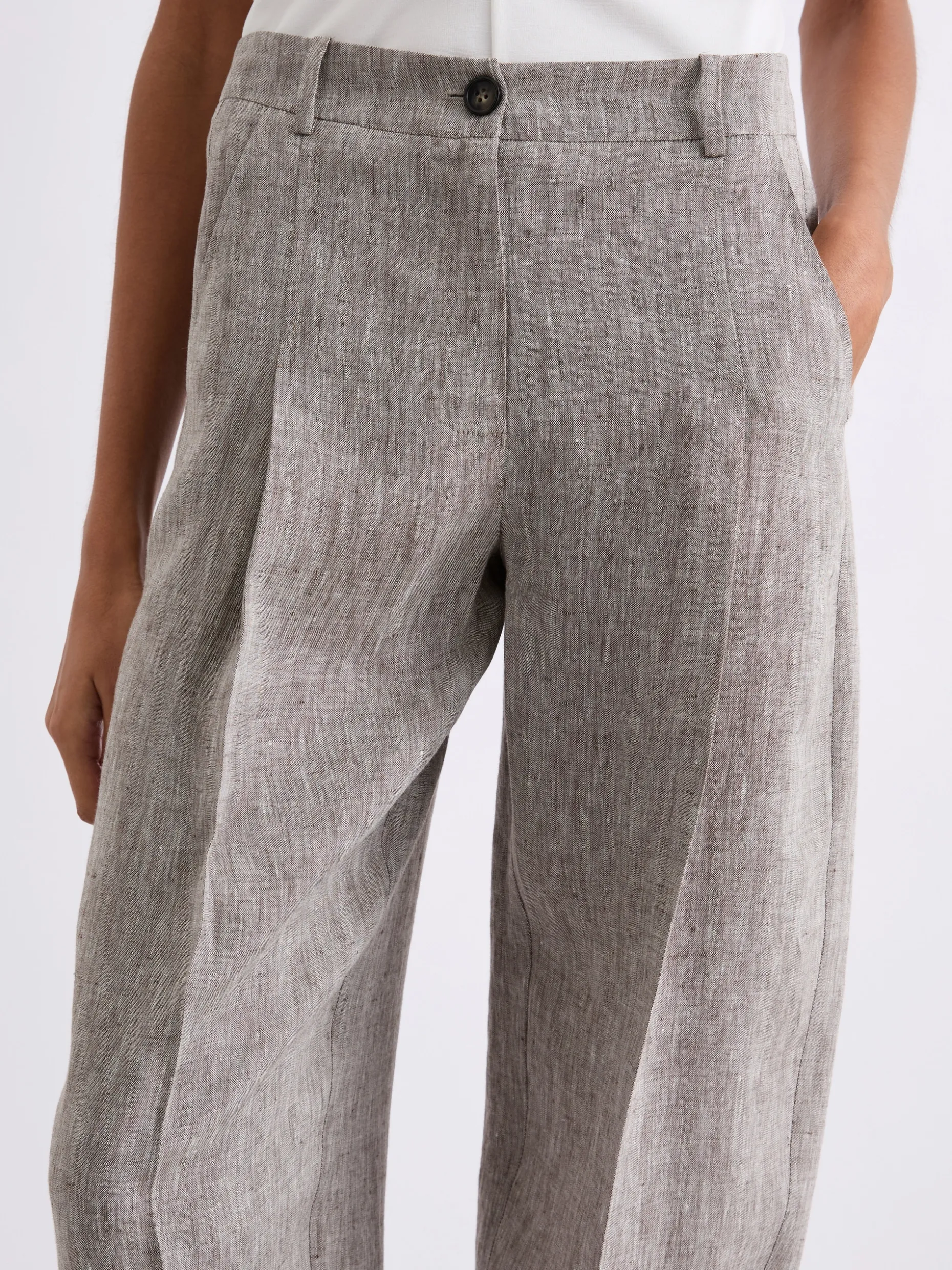 Pantalone barrel in lino - MARRONE