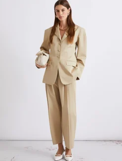 Pantalone cropped in gabardina di cotone - SABBIA