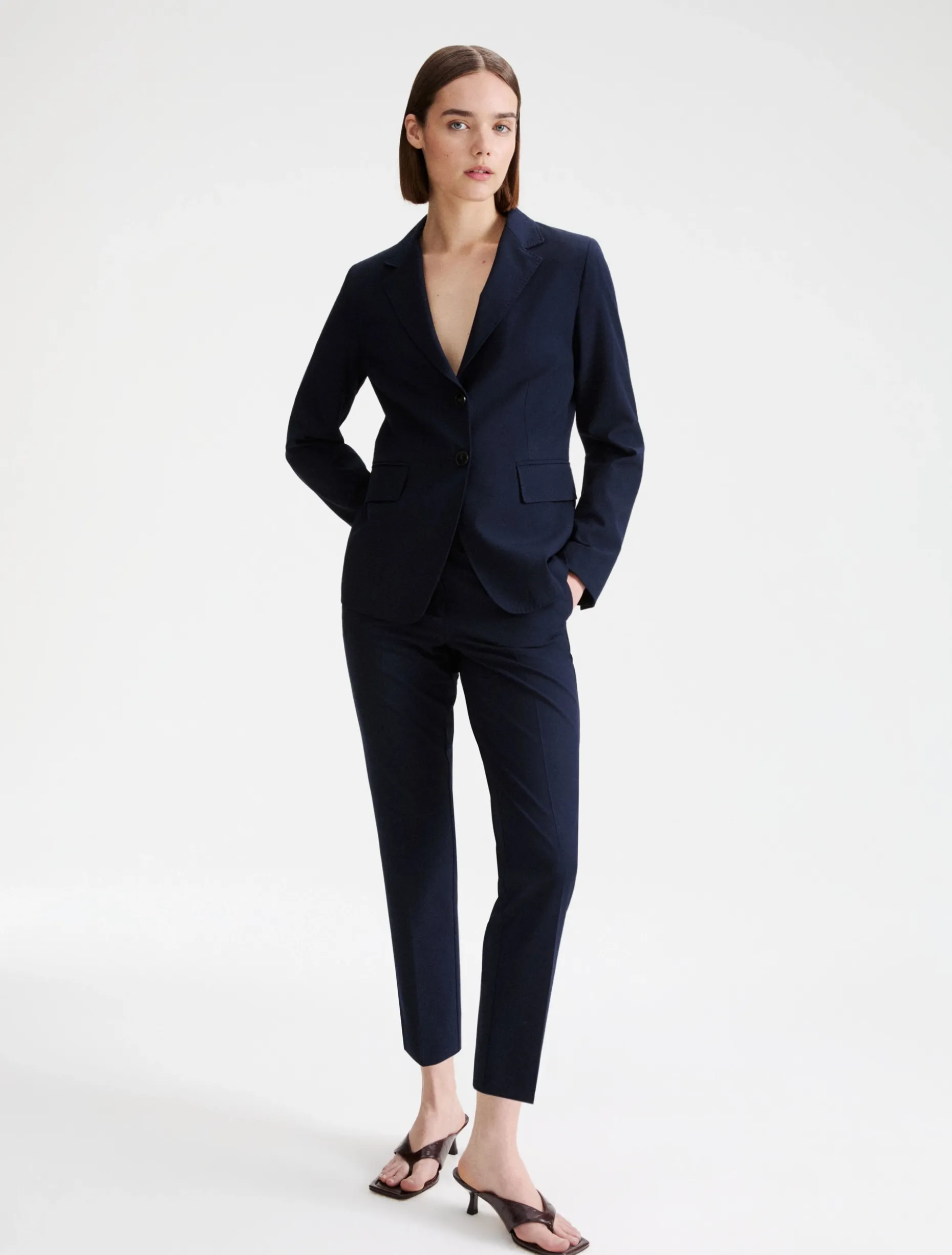 Pantalone cropped in tela stretch - BLU NOTTE