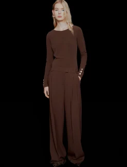 Pantalone dritto in envers satin - MARRONE