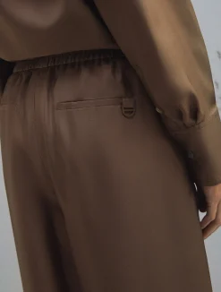 Pantalone dritto in seta - MARRONE