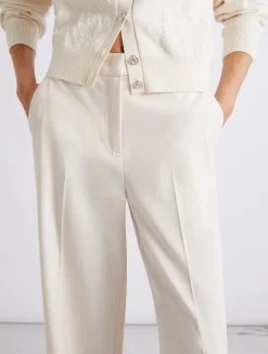 Pantalone dritto in tela stretch - BIANCO