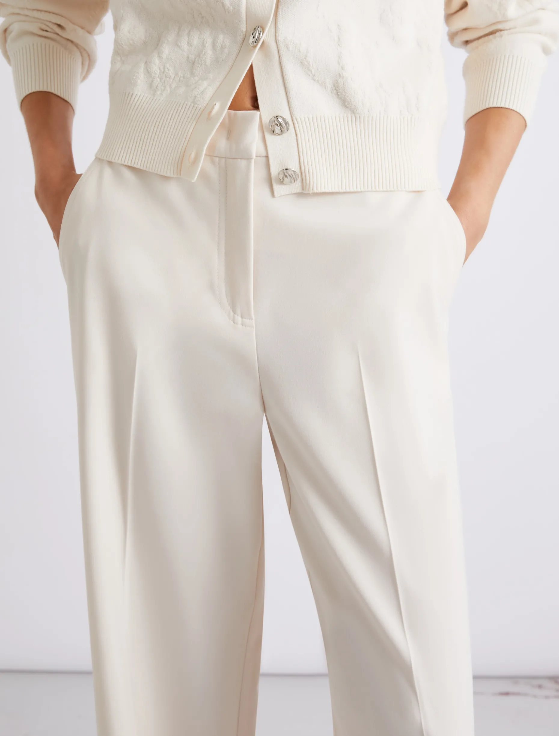 Pantalone dritto in tela stretch - BIANCO