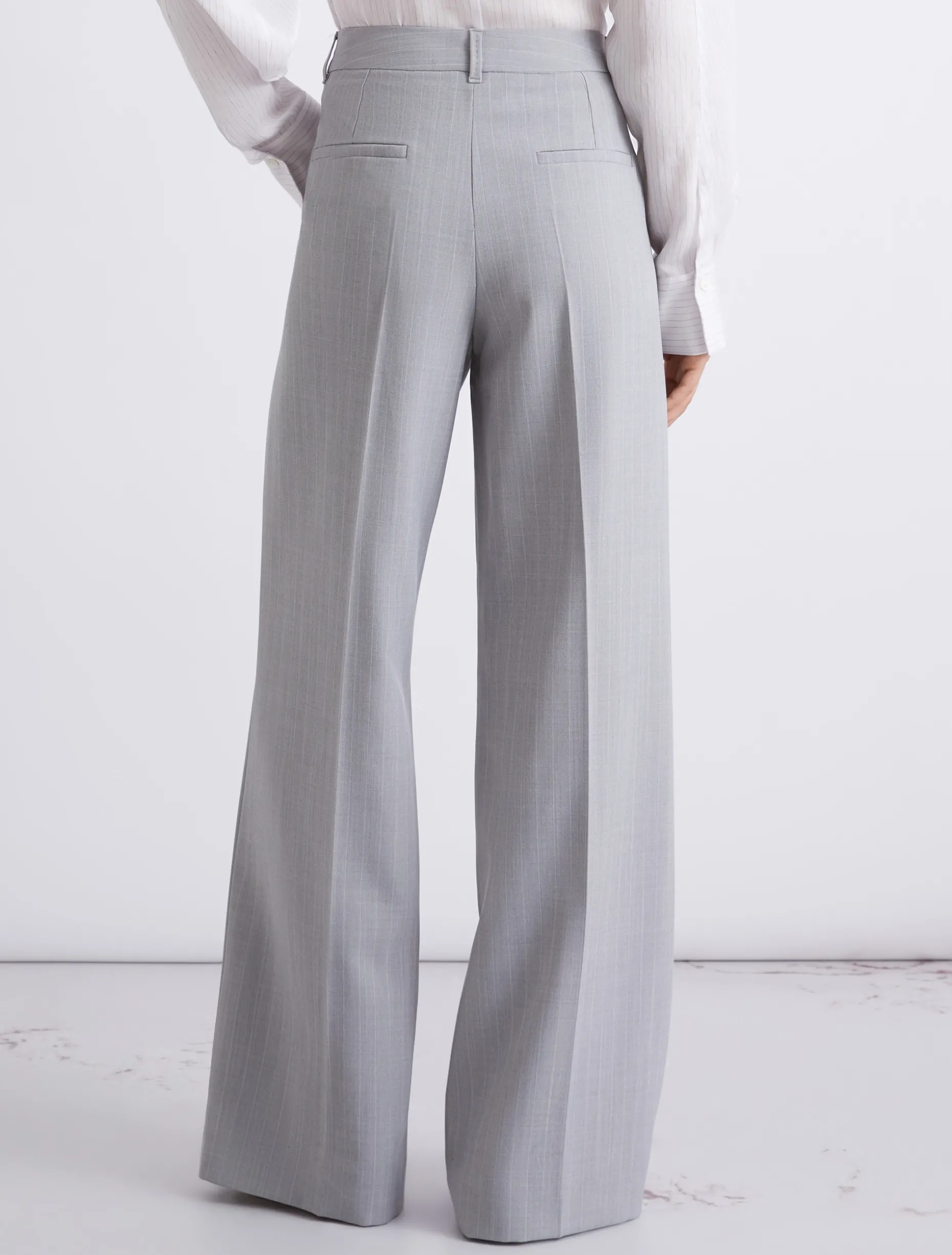 Pantalone dritto in tela stretch malfilé - GRIGIO CHIARO MELANGE