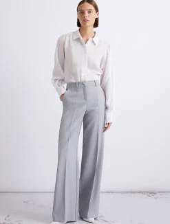 Pantalone dritto in tela stretch malfilé - GRIGIO CHIARO MELANGE