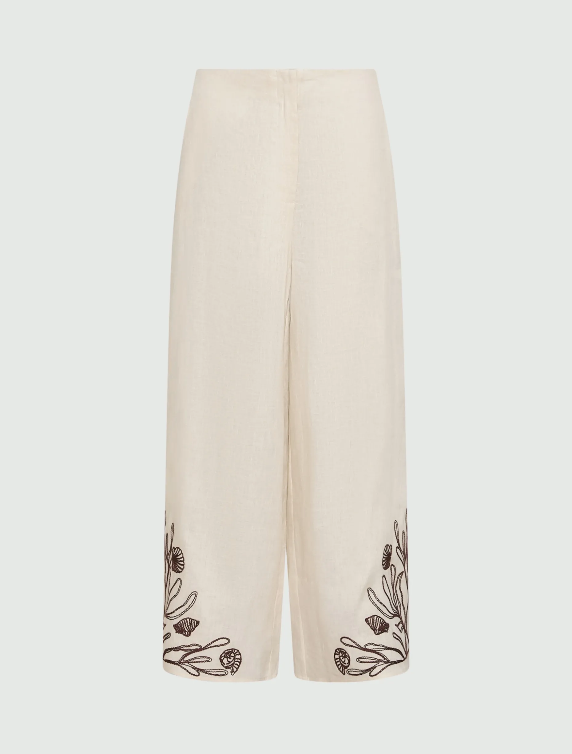 Pantalone in lino con ricami - PANNA