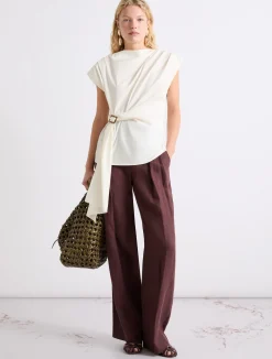 Pantalone in lino lavato - MARRONE