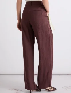 Pantalone in lino lavato - MARRONE