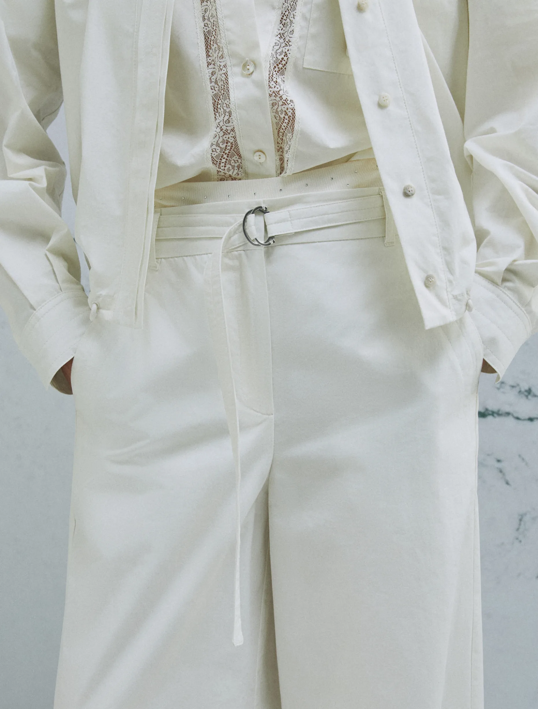 Pantalone in tela paracadute - BIANCO LANA