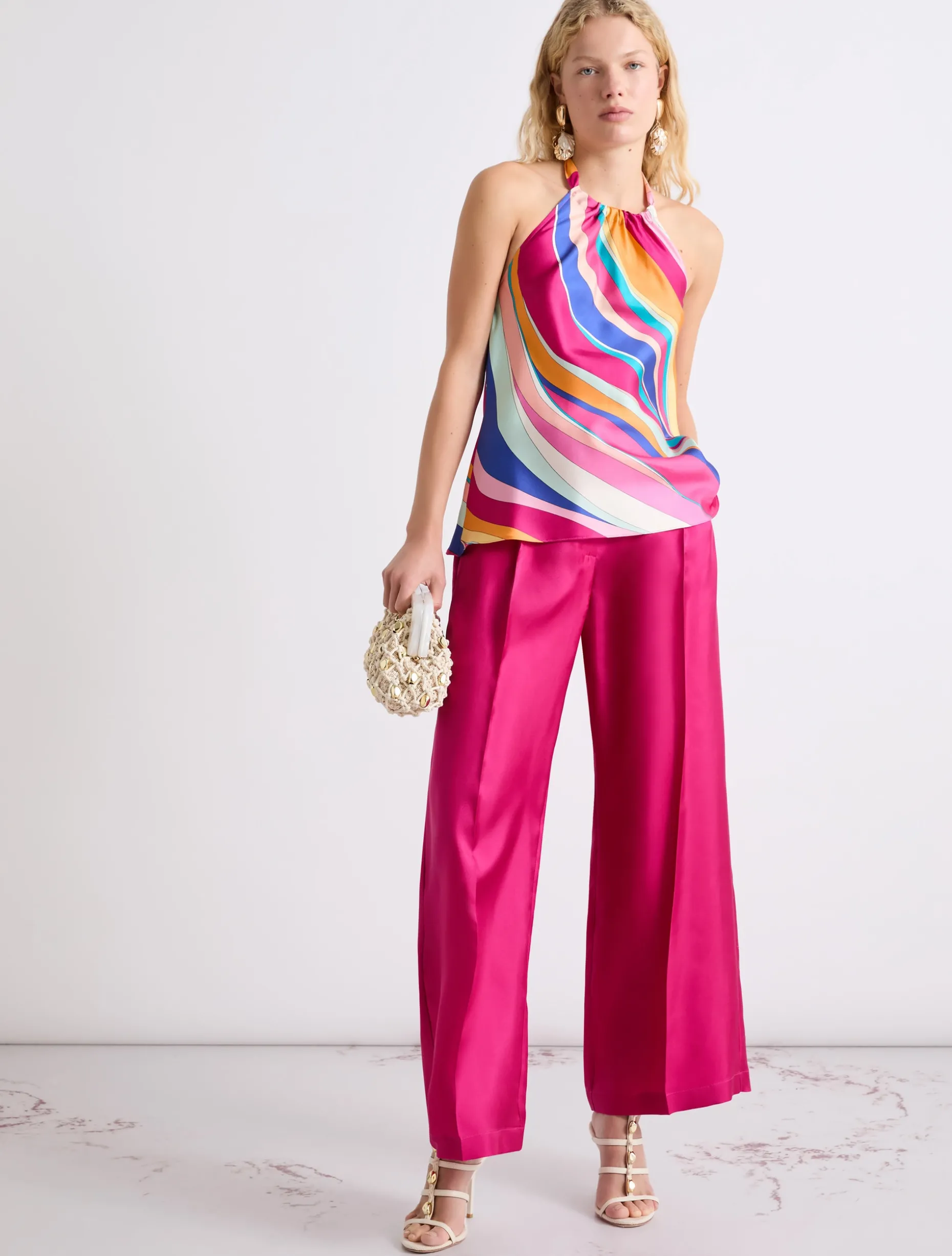 Pantalone in twill di seta - FUXIA