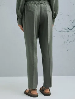 Pantalone in viscosa e lino stretch - VERDE
