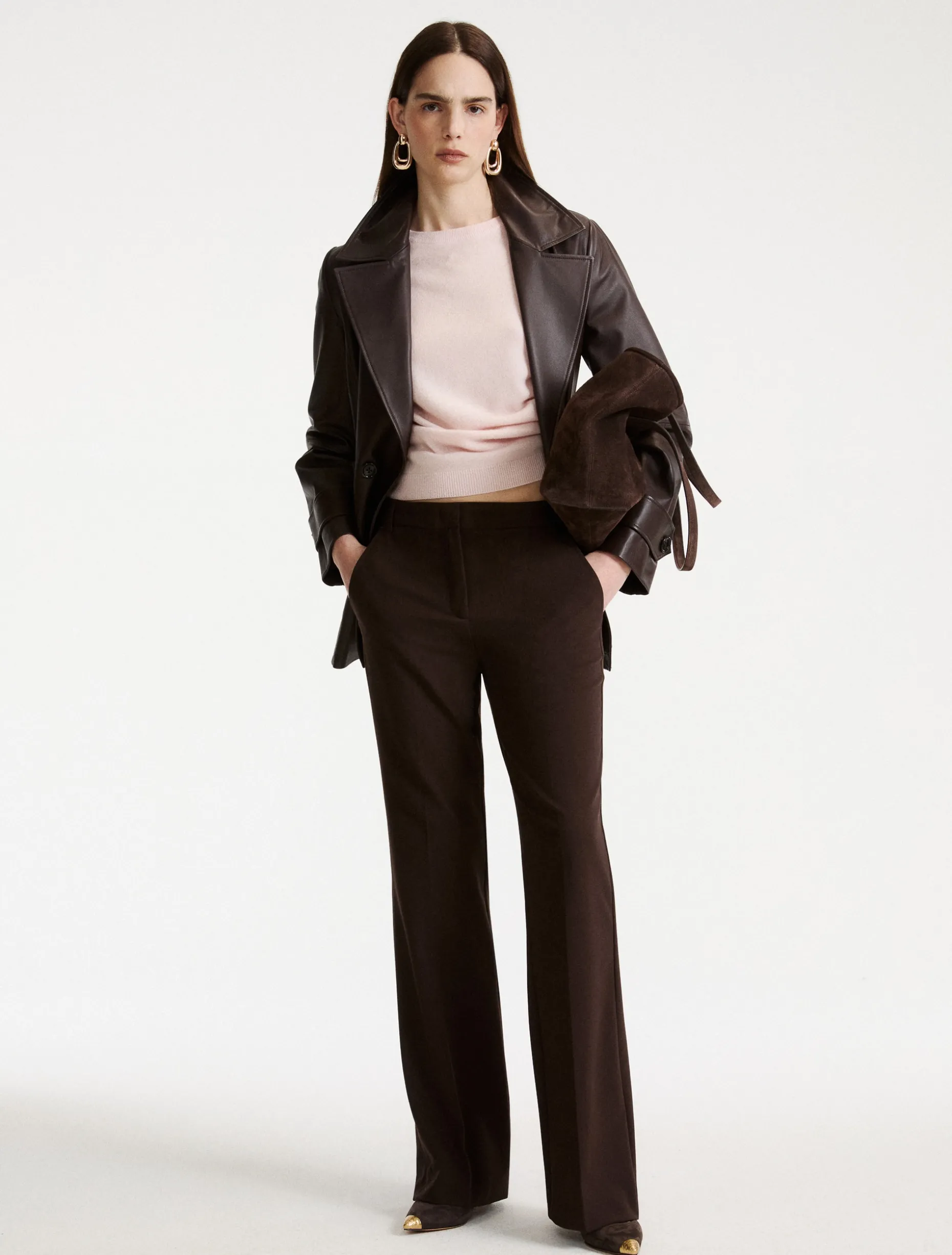 Pantalone stretch in misto viscosa - MARRONE